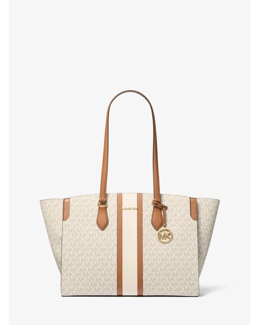 MICHAEL Michael Kors Natural Mk Becca Large Striped Signature Logo Tote Bag