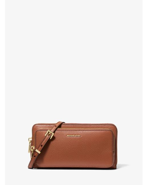 MICHAEL Michael Kors Brown Mk Jet Set Large Pebbled Leather Convertible Crossbody Bag