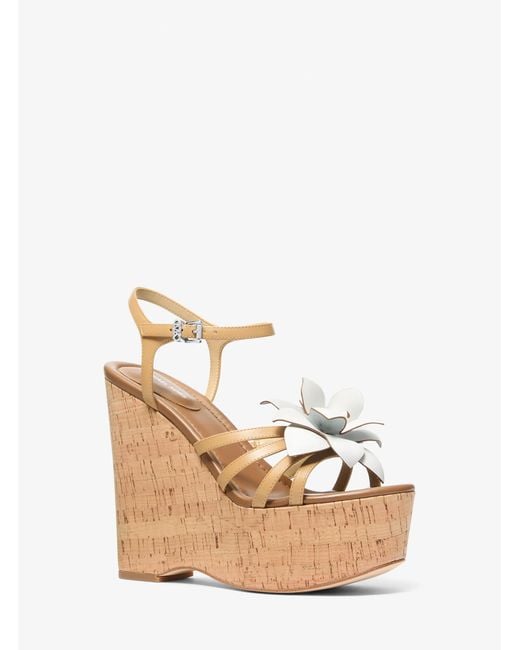 MICHAEL Michael Kors Natural Mk Jacie Floral Embellished Leather Wedge Sandal