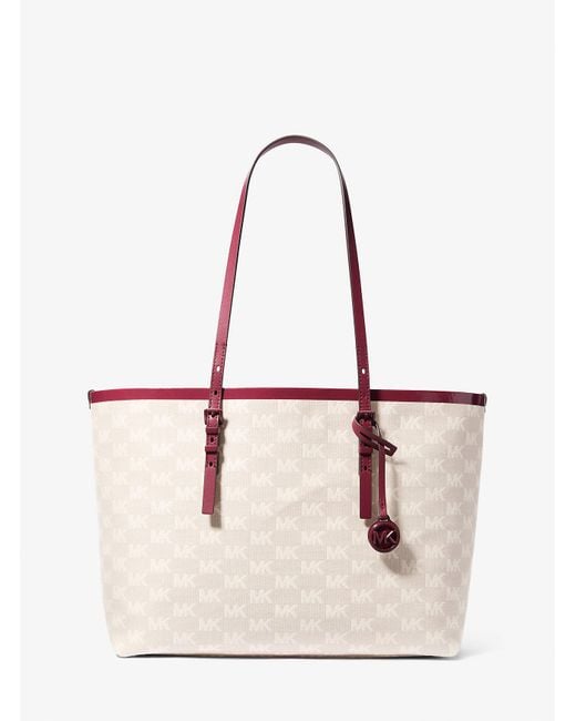 Mk Borsa Tote Quinn Grande Con Logo Jacquard E Pochette di MICHAEL Michael Kors in Natural