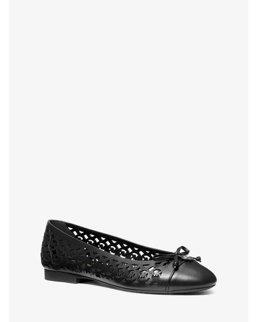 MICHAEL Michael Kors White Mk Piper Flex Perforated Logo Leather Ballet Flat