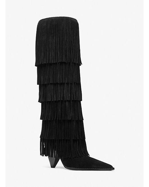 Michael Kors Black Jayla Suede Fringed Boot