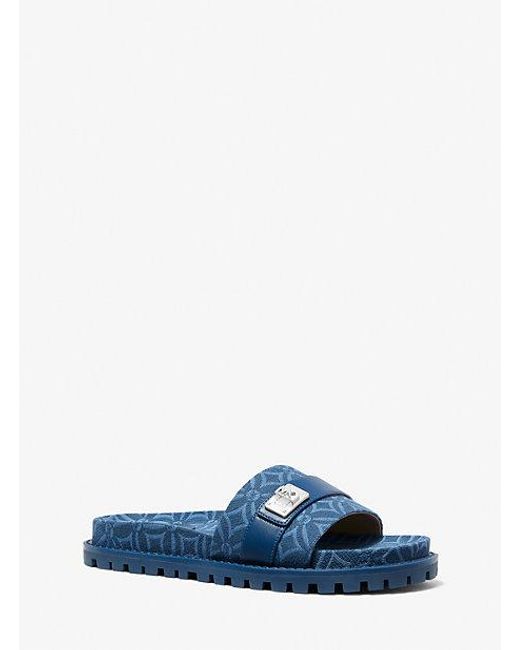 Michael Kors Blue Padma Logo Jacquard Slide Sandal