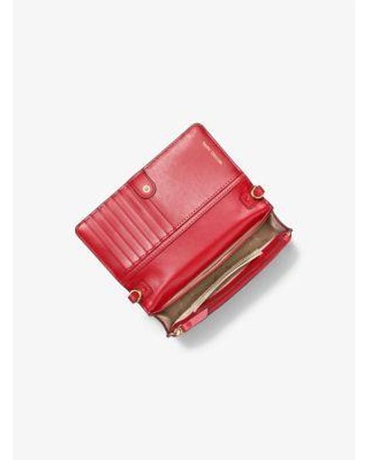 Michael Kors Red Jet Set Leather And Signature Logo Convertible Crossbody Bag