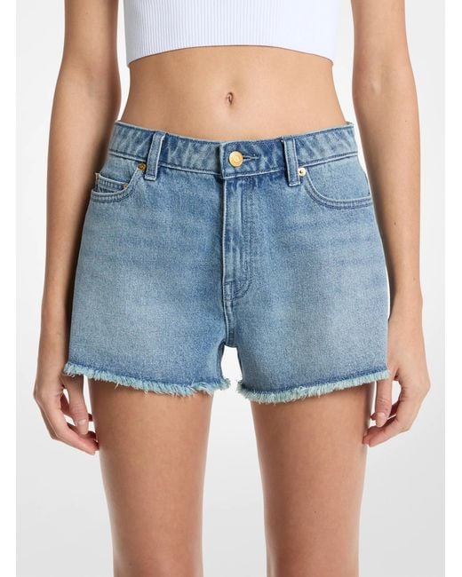 MICHAEL Michael Kors Blue Mk Gisele Frayed Denim Shorts