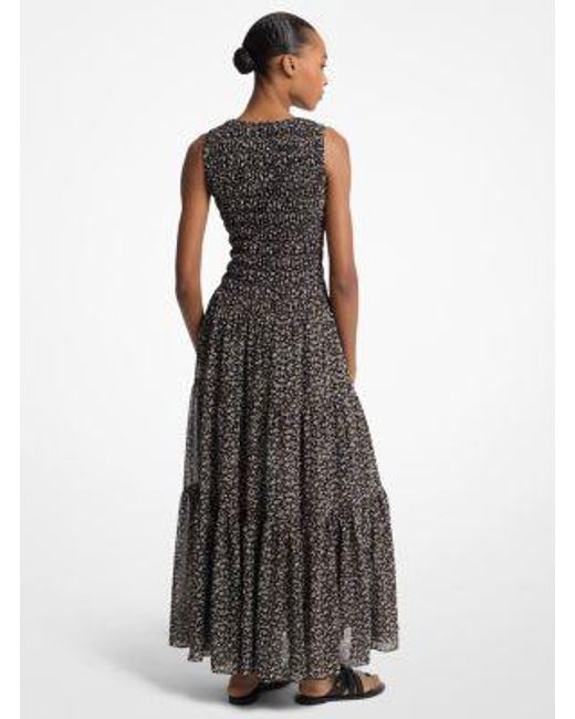 Michael Kors Green Floral Print Smocked Georgette Maxi Dress