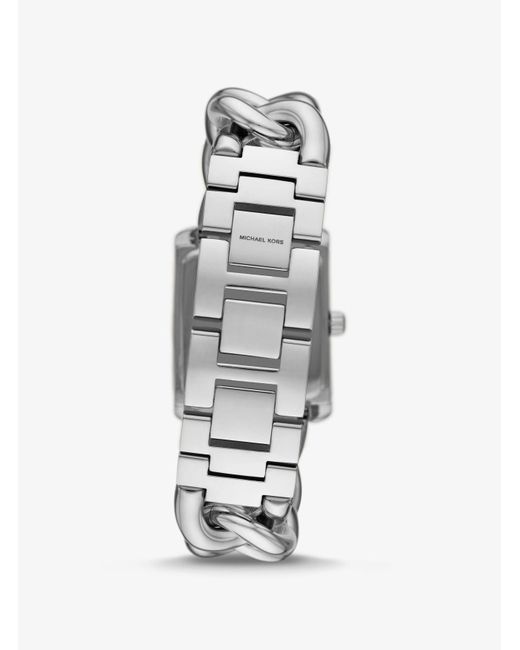 Reloj Emery mini en tono plateado con cadena de eslabones e incrustaciones Michael Kors de color White