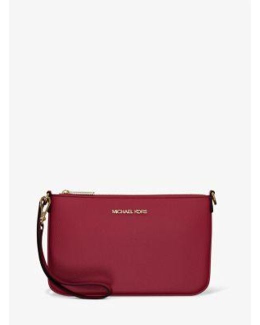 Michael Kors Red Jet Set Small Pebbled Leather Convertible Wristlet