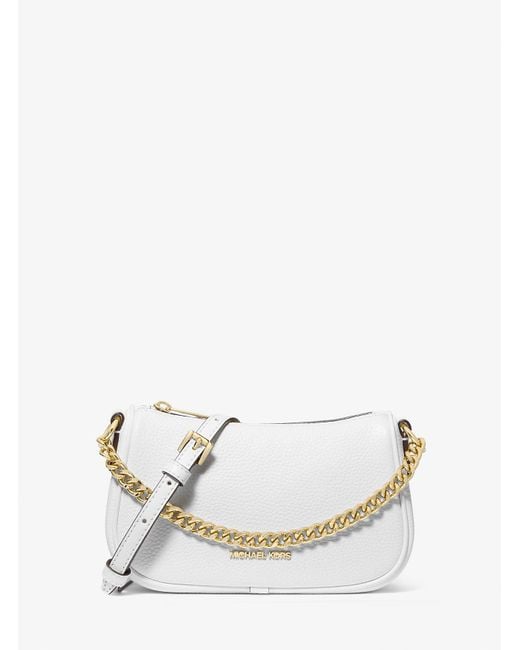 Michael Kors Outlet White Mk Carmela Small Pebbled Leather Convertible Crossbody Bag