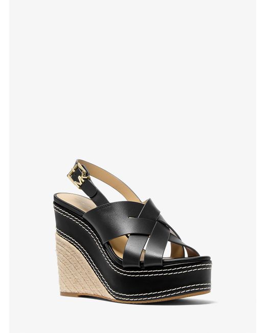 MICHAEL Michael Kors Black Mk Nora Leather Wedge Sandal