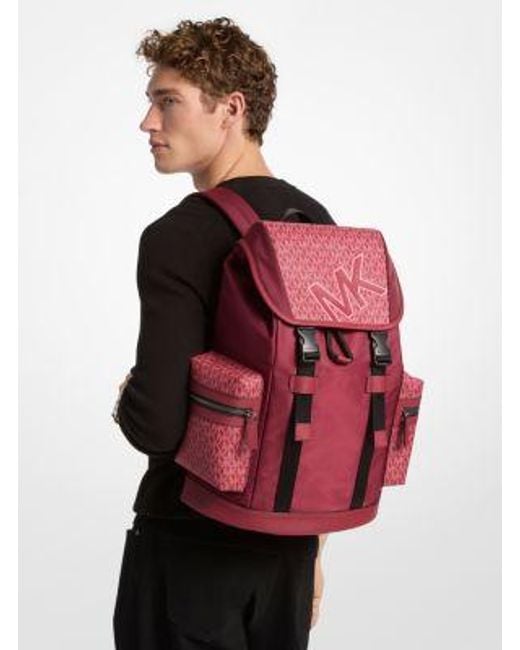 Michael Kors Red Cooper Signature Logo And Nylon Backpack for men