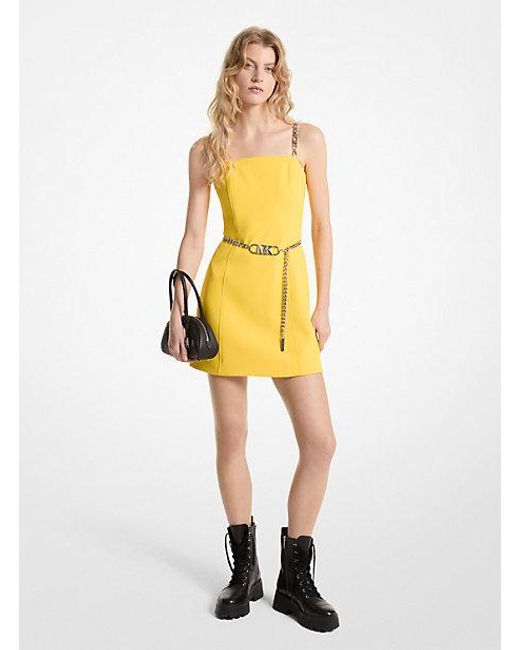 Michael Kors Yellow Stretch Crepe Belted Mini Dress