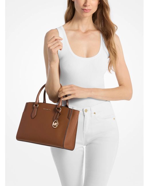 MICHAEL Michael Kors Brown Mk Becca Medium Saffiano Leather Satchel