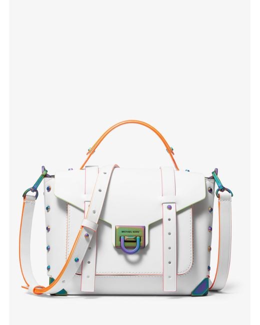 Michael Kors White Manhattan Small Contrast-trim Leather Crossbody Bag