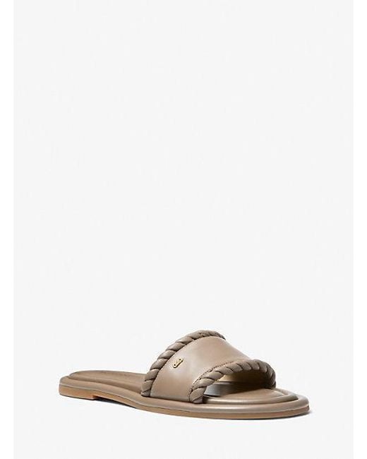 Michael Kors Brown Dana Leather Slide Sandal