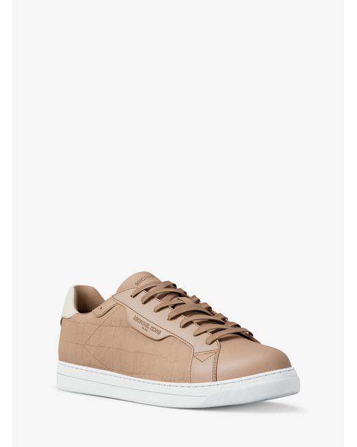 Michael Kors Natural Mk Keating Crocodile Embossed Suede And Leather Trainers for men