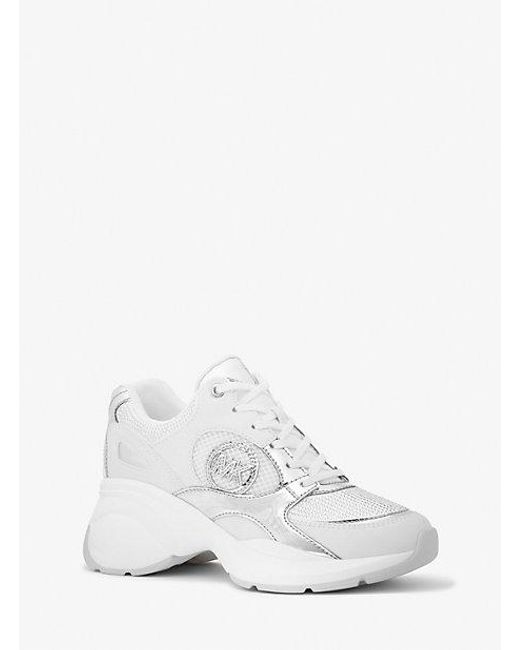 MICHAEL Michael Kors White Mk Zuma Embellished Scuba And Mesh Trainer