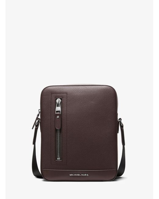 Michael Kors Brown Hudson Pebbled Leather Flight Bag for men