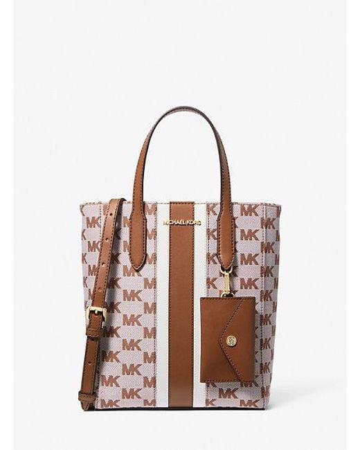 Michael Kors Brown Vincent Small Logo Jacquard Convertible Tote Bag With Card Case