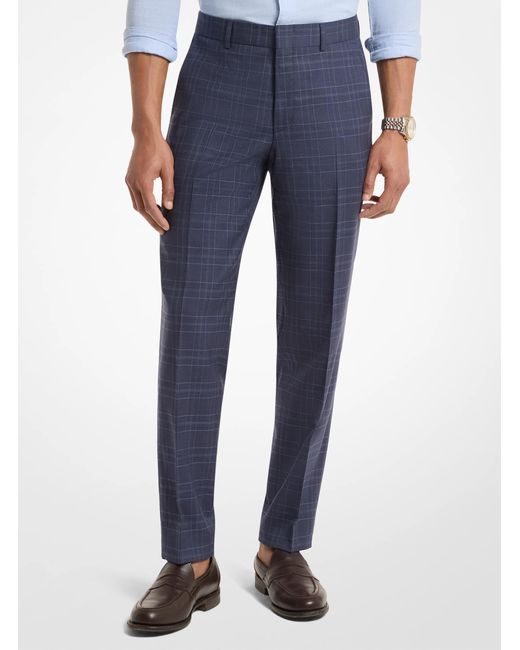 Michael Kors Blue Mk Prince De Galles Checkered Wool Blend Trousers for men