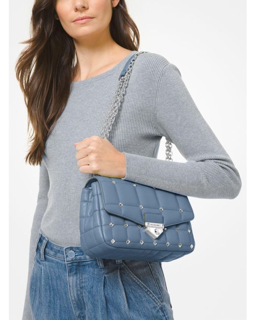 Michael Kors Soho Large Studded Quilted Leather Shoulder Bag in Denim (Blue) - Lyst