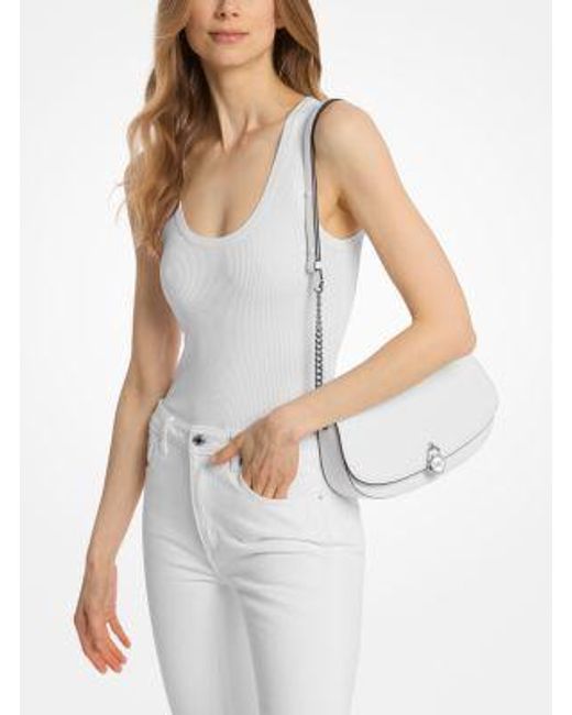 Michael Kors White Mila Medium Leather Messenger Bag