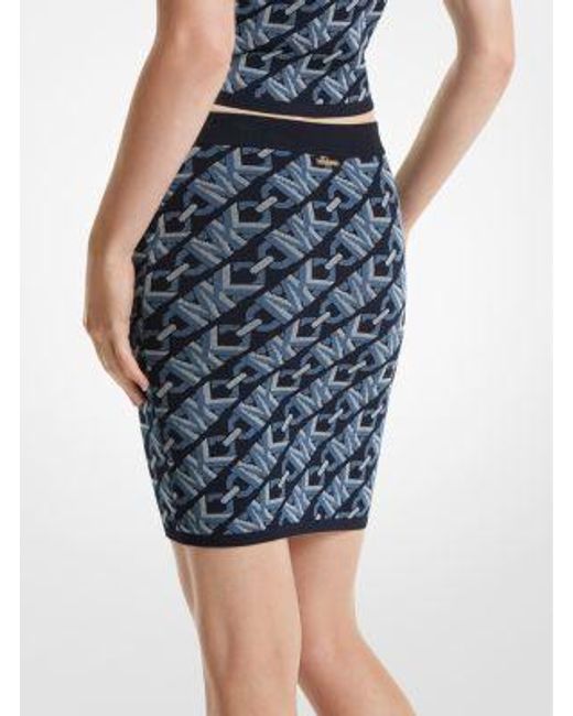 Michael Kors Blue Mk Empire Signature Logo Jacquard Skirt