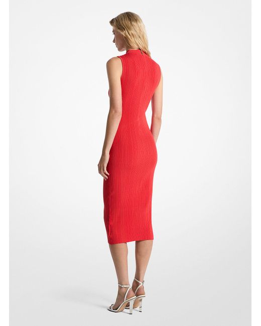 MICHAEL Michael Kors Red Mk Ribbed Mock Neck Midi Dress