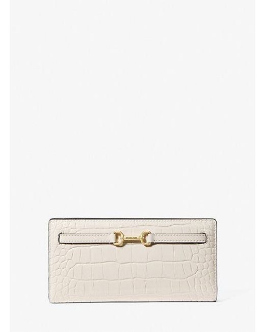 Michael Kors Natural Carson Large Crocodile Embossed Wallet