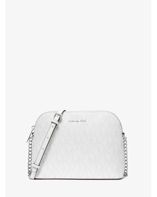 Michael Kors Outlet White Mk Cindy Signature Logo Dome Crossbody Bag