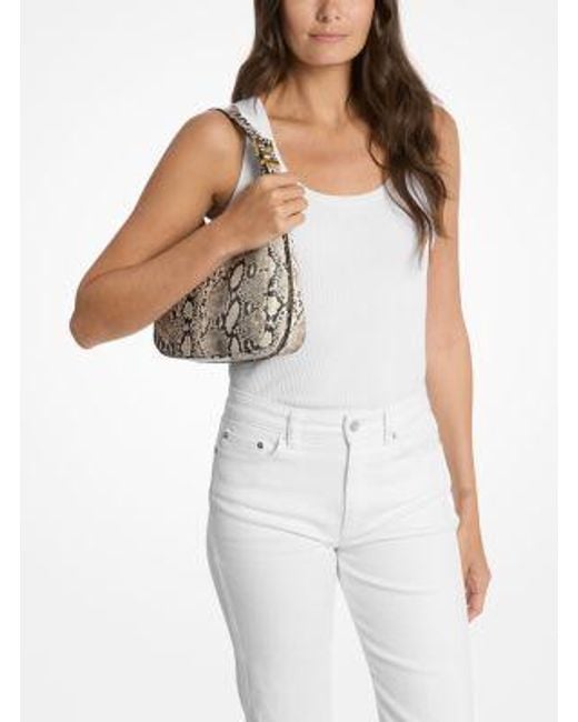 Michael Kors Natural Nolita Small Snake Embossed Leather Hobo Shoulder Bag