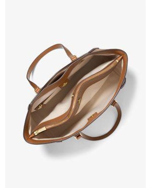 Michael Kors White Taryn Large Signature Logo And Leather Tote Bag