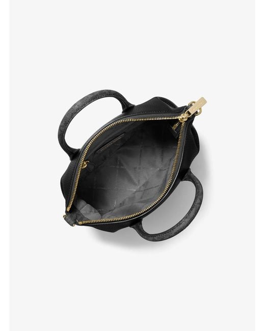 Michael Kors Outlet Black Mk Hyde Small Pebbled And Signature Logo Satchel