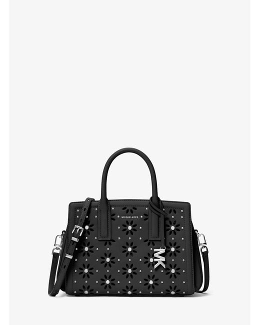 MICHAEL Michael Kors Black Mk Laila Small Embellished Laser Cut Leather Satchel