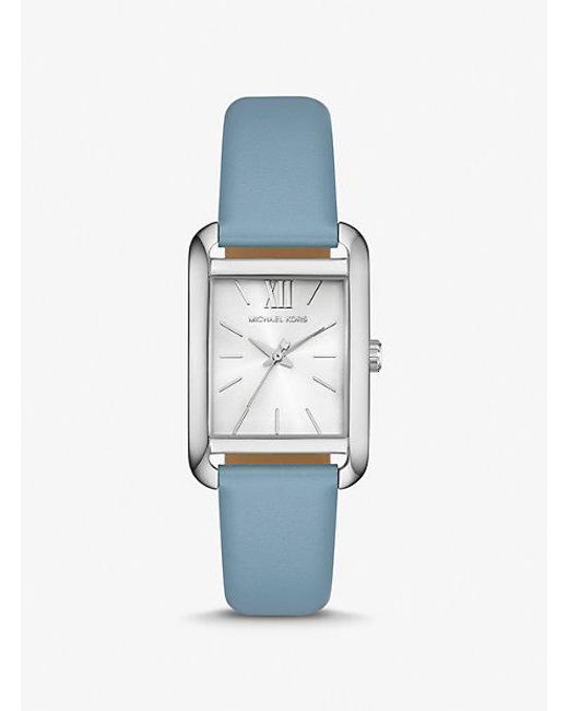 Michael Kors Blue Petite Monroe Silver-tone And Leather Watch