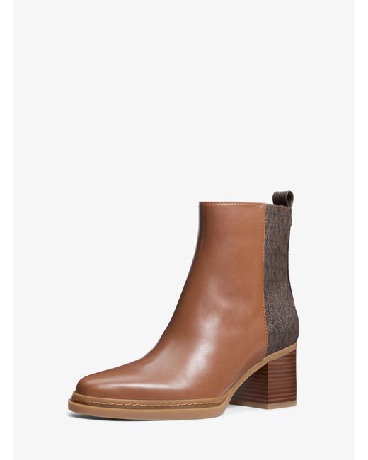 MICHAEL Michael Kors Brown Mk Lex Leather And Signature Logo Boot