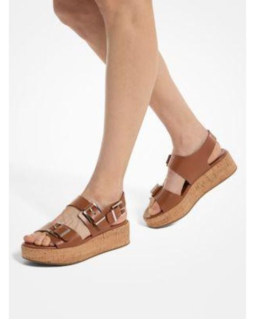 MICHAEL Michael Kors Brown Mk Colby Leather Flatform Sandal