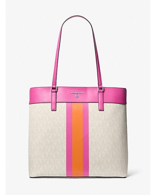 Michael Kors Pink Morgan Signature Logo Stripe Tote Bag