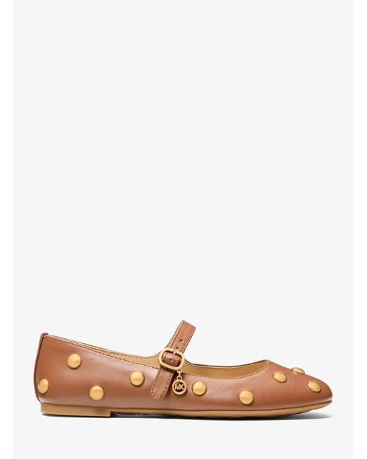 Michael Kors Brown Nellie Flex Studded Leather Ballet Flat