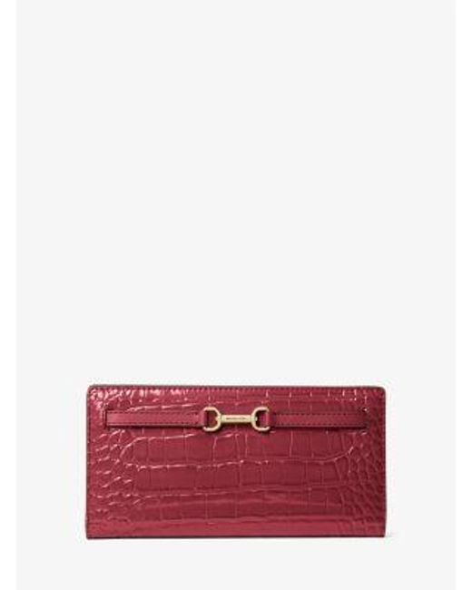 Michael Kors Red Carson Large Crocodile Embossed Wallet