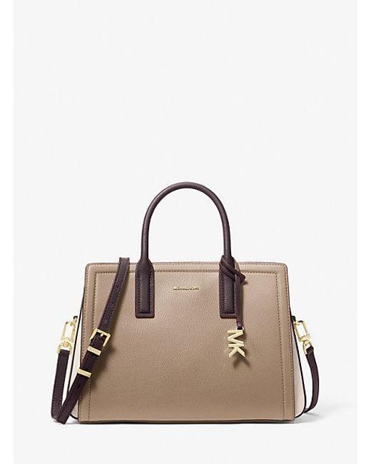 Michael Kors Natural Mk Laila Medium Color-Block Pebbled Leather Satchel