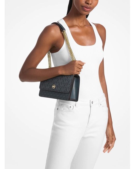 Michael Kors Outlet Gray Mk Abbott Medium Signature Logo Shoulder Bag
