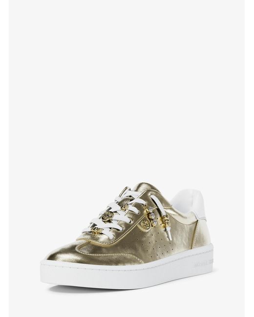 MICHAEL Michael Kors White Mk Scotty Embellished Metallic Leather Trainers