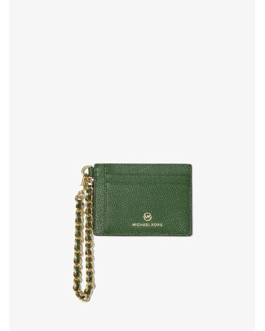 Michael Kors Green Small Pebbled Leather Chain Card Case