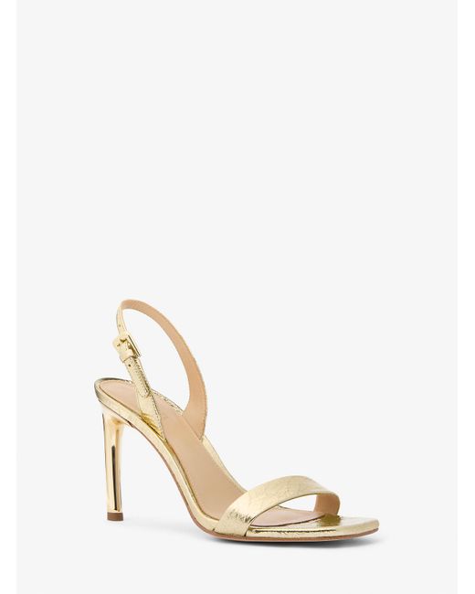 Michael Kors Natural Kasia Crackled Metallic Leather Sandal