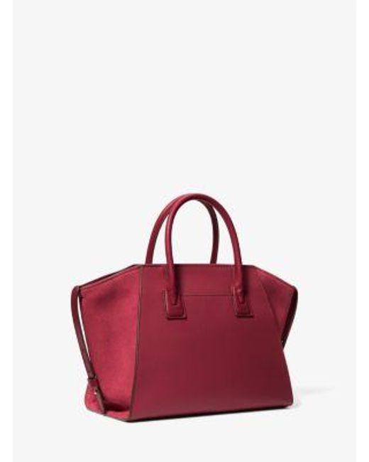 Michael Kors Red Avril Large Leather And Suede Satchel