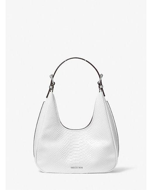 Michael Kors White Nolita Small Snake Embossed Leather Hobo Shoulder Bag