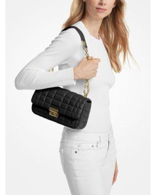 Michael Kors Gray Mk Tribeca Large Quilted Leather Shoulder Bag