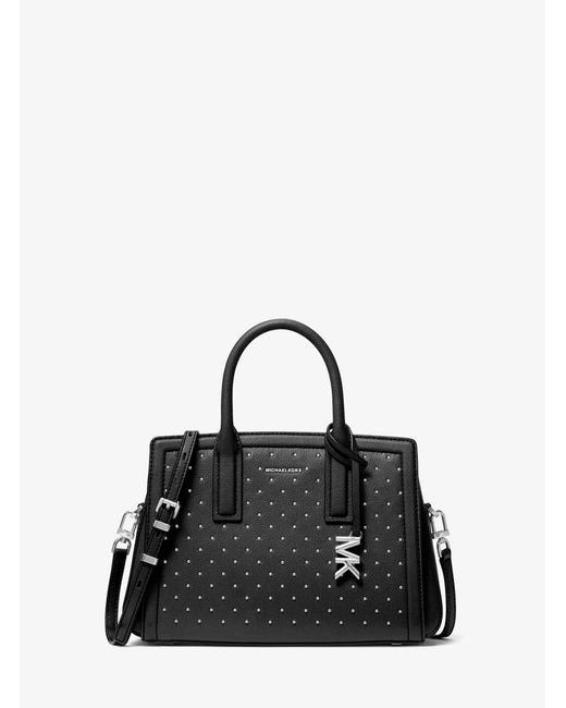 MICHAEL Michael Kors Black Laila Small Studded Leather Satchel