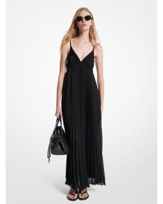 Michael Kors Black Pleated Georgette Maxi Dress